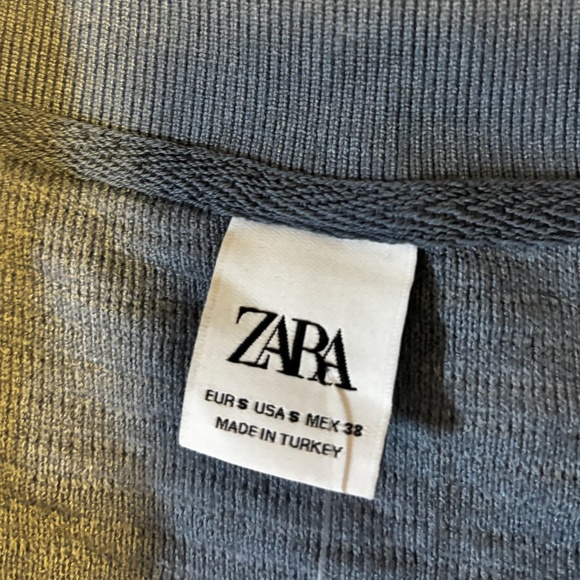 Zara petrol blue textured striped long sleeve sweater made in Europe NWT - Picture 5 of 7